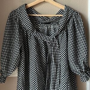 BCBGMAXAZRIA Puffy Sleeve Oversized Polka Dot Tie Neck Blouse